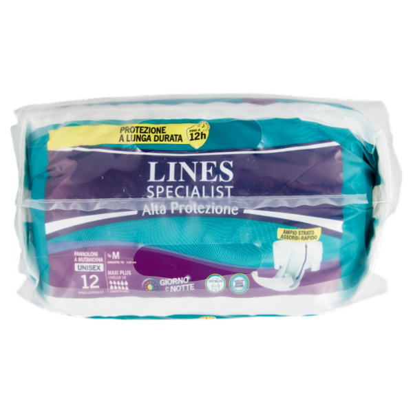 Lines Specialist Alta Protezione Pannoloni a Mutandina Unisex Tg. M Maxi Plus 12 pz