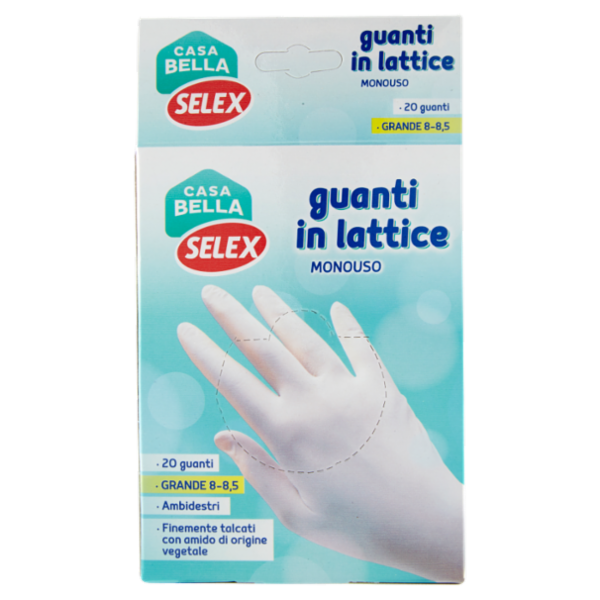 Selex Casa Bella Guanti Monouso in Lattice Naturale Misura Grande (8-8,5) Dispenser 20 pezzi