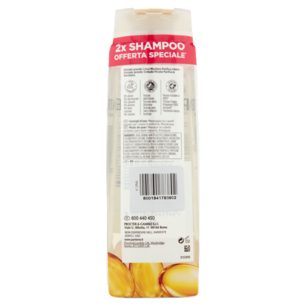 Pantene Pro-V Shampoo Micellare Purifica e Nutre 2x250 ml