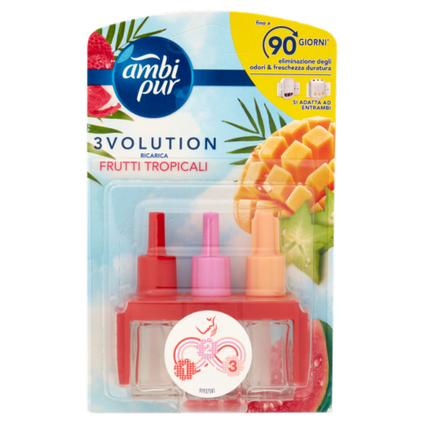 Ambi Pur Profumatore per Ambienti 3Volution, Deodorante, Frutti Tropicali, Ricarica 20ml