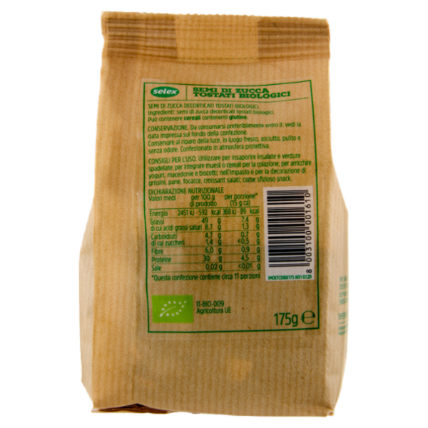 Selex Semi di Zucca Decorticati Tostati Biologici 175 g