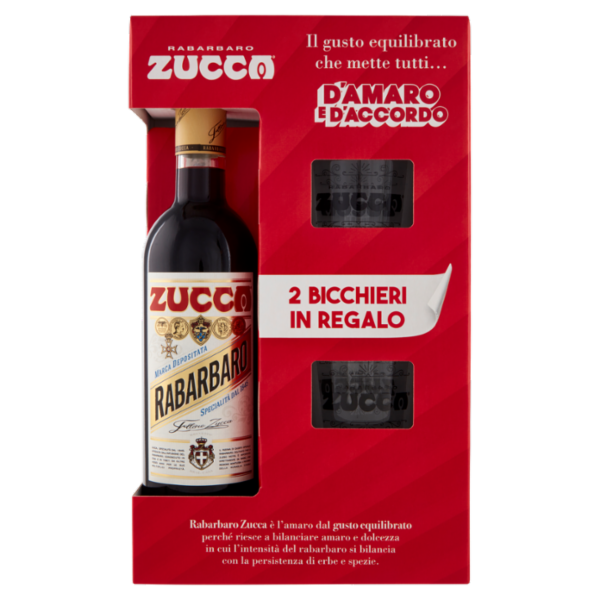 Zucca Rabarbaro 70 cl + 2 Bicchieri in Regalo