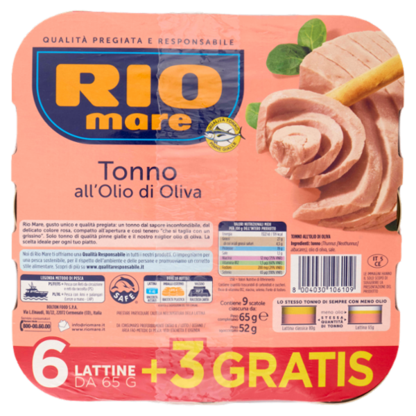 Rio mare Tonno all'Olio di Oliva 6 x 65 g + 3 Gratis