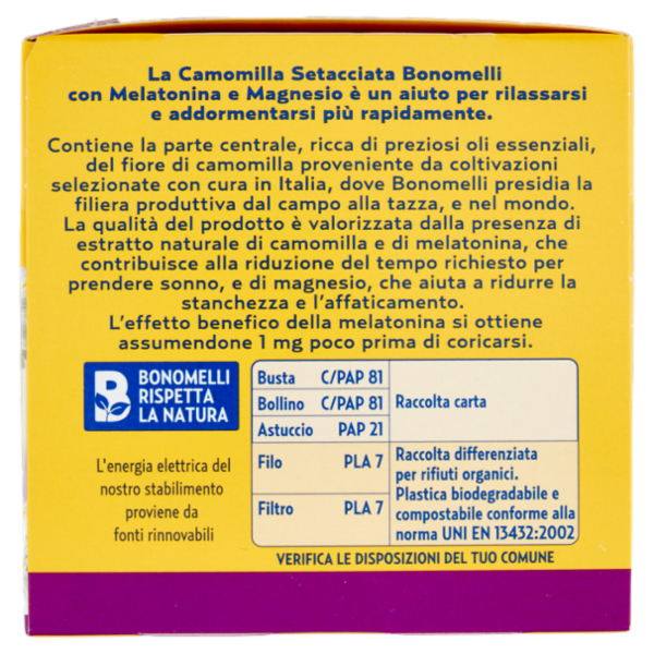 Bonomelli Camomilla in Filtri con Melatonina e con Magnesio Setacciata in Filtri 14 filtri 35 g