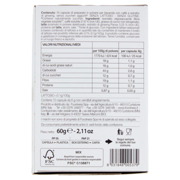 foodNess Ginseng Zero Dolcegusto Compatibile 10 x 6 g