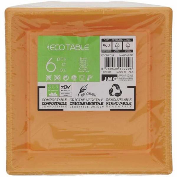 Biotable 6 Piatti Quadrati 18x18cm Arancione