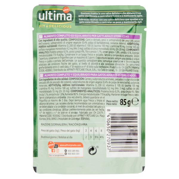 ultima Cat Sterilizzati Fit & Delicious con Pesce dell'Oceano in Salsa 85 g