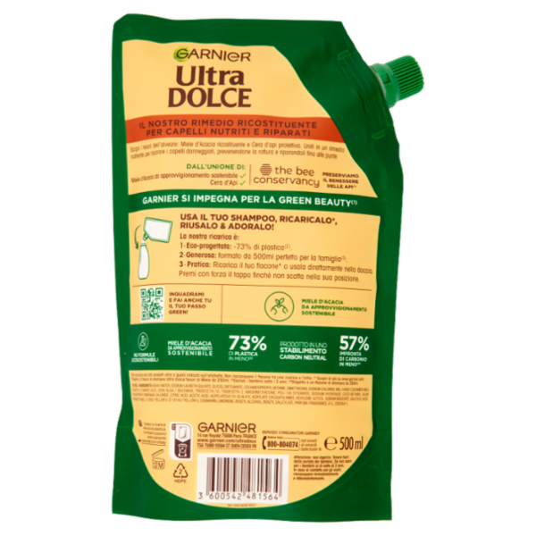 Garnier Ultra Dolce Refill Shampoo Tesori di Miele, 500 ml