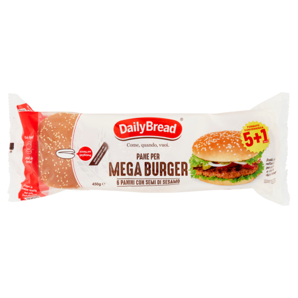 DailyBread Pane per Mega Burger Panini con Semi di Sesamo 6 x 75 g