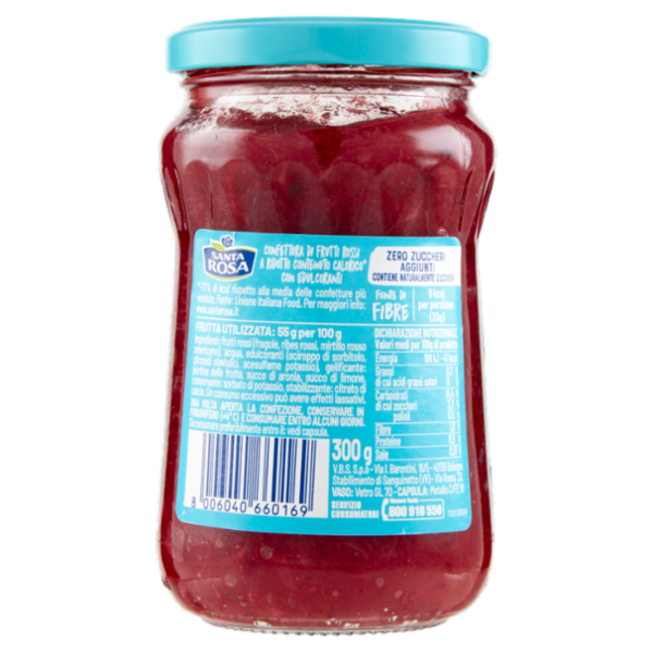 Santa Rosa Confettura Frutti Rossi Fonte di Fibre Zero Zuccheri 300 g