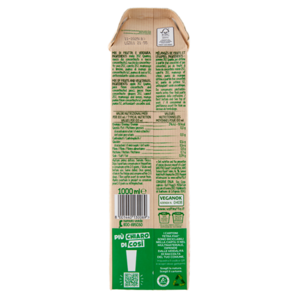 Valfrutta 100% Frullato Veggie Mango Mela Zucca Carota 1000 ml