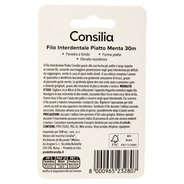 Consilia Filo Interdentale Cerato Piatto Menta 30 m