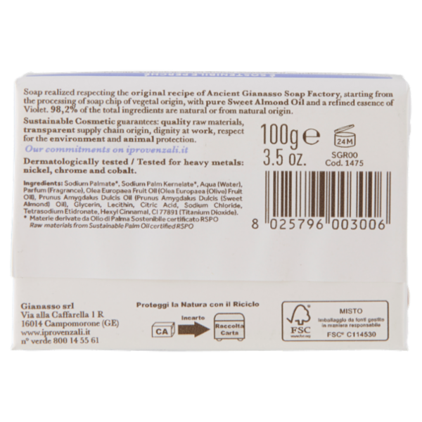 I Provenzali Sapone Vegetale Mandorle Dolci al profumo di Viola 100 g