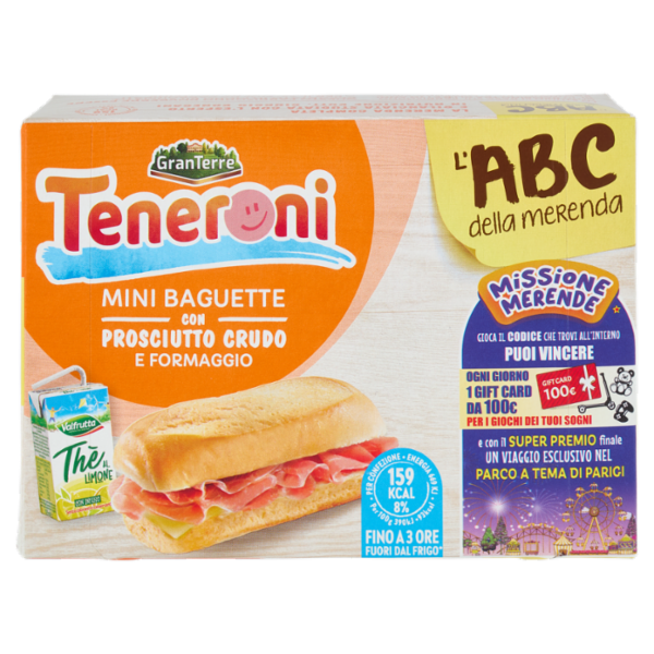 Teneroni l'ABC della merenda Mini Baguette con Prosciutto Crudo e Formaggio
