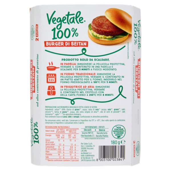 Vegetale 100% 2 Burger di Seitan 180 g