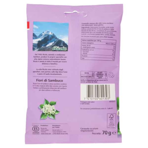Ricola Fiori di Sambuco Senza Zucchero 70 g