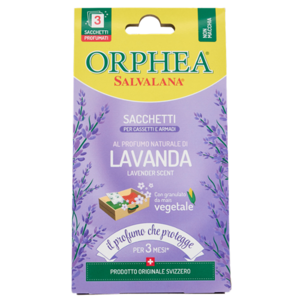 Orphea Salvalana Sacchetti per Cassetti e Armadi al Profumo Naturale di Legno di Lavanda 3 x 10 g