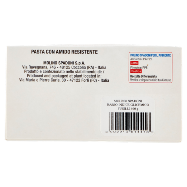 Molino Spadoni AlimentazionE DedicatA a Basso Indice Glicemico* Pasta Amido Resistente Fusilli 400 g