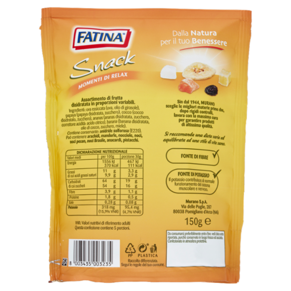 Fatina Snack Tropical Mix Cocco - Banana - Uva - Papaya - Ananas 150 g