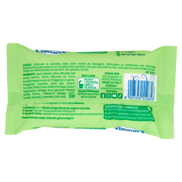Cotoneve salviette intime con Mentolo e Estratto di Salvia Rinfrescanti 12 pz