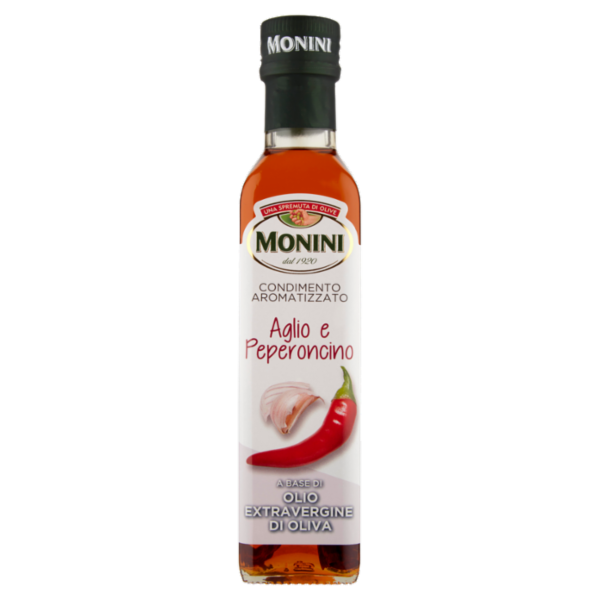 Monini Condimento Aromatizzato Aglio e Peperoncino a Base di Olio Extravergine di Oliva 250 ml