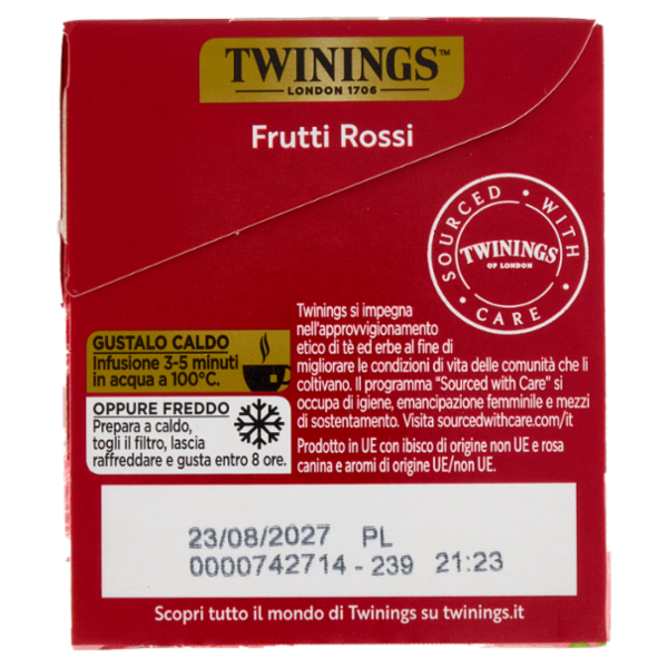 Twinings Frutti Rossi Infuso Sensations alla fragola, lampone, ibisco e rosa canina 20 filtri 40