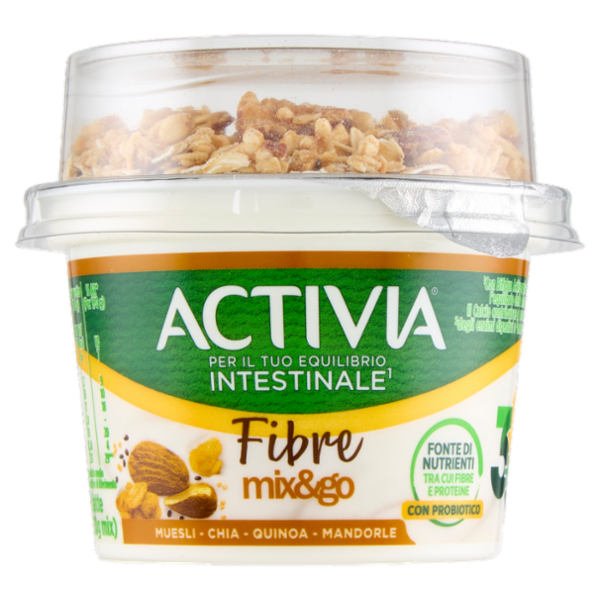 ACTIVIA Fibre Mix&Go con Probiotico Bifidus, Yogurt Bianco con Muesli, Chia, Quinoa e Mandorle, 170g