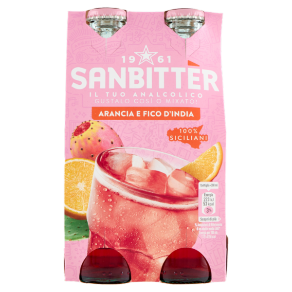 Sanbittèr, Arancia e Fico d'India, Aperitivo Analcolico - 4 x 200ml