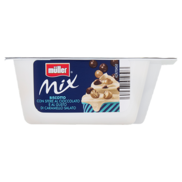 müller Mix Bisco Crunch Yogurt Gusto Biscotto con Sfere al Cioccolato e al Caramello Salato 150 g