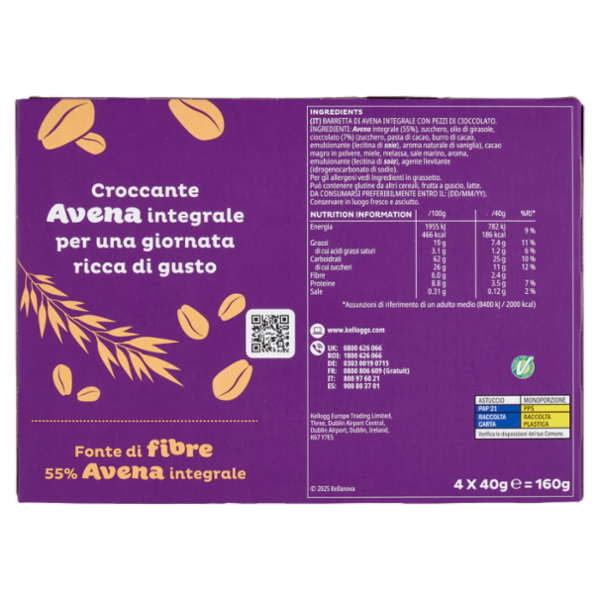 Kellogg's Oaties Cioccolato e Avena 4 x 40 g