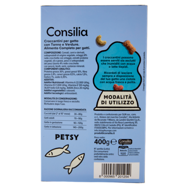 Consilia Petsy Gatto Croccantini con Tonno e Verdure 400 g