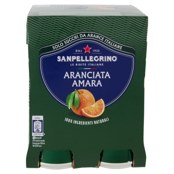 BIBITE SANPELLEGRINO, Bevanda Gassata, Aranciata Amara, Lattina - 4x330ml