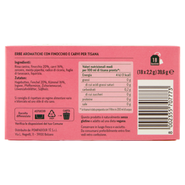 Pompadour Le Tisane Plus Ventre Piatto con Finocchio* e Carvi 18 x 2,2 g