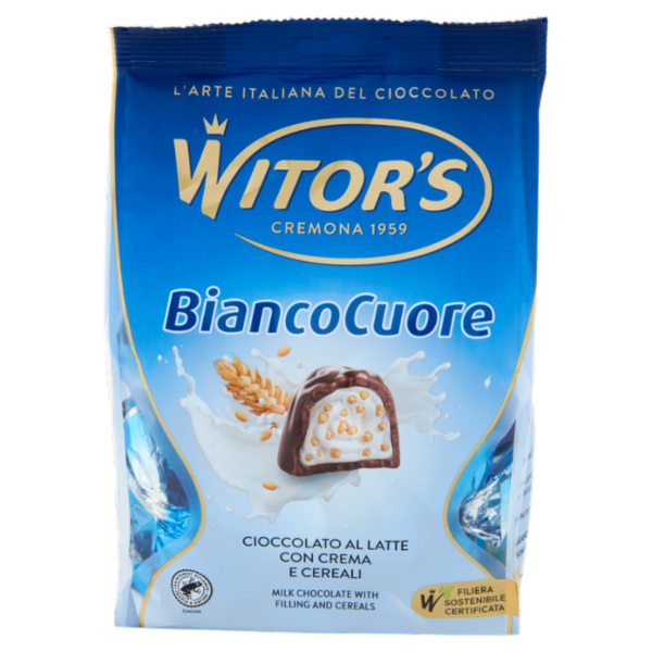 Witor's Bianco Cuore Cioccolato al Latte con Crema e Cereali 250 g