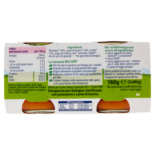 HiPP Biologico Baby Sugo Ragù di Carne Omogeneizzato 2 x 80 g
