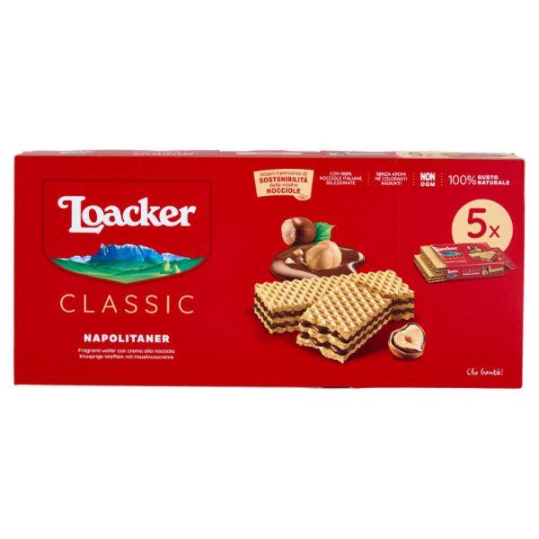 Loacker Classic Napolitaner Wafer con crema alle Nocciole 100% Italiane Wafers 45gx5
