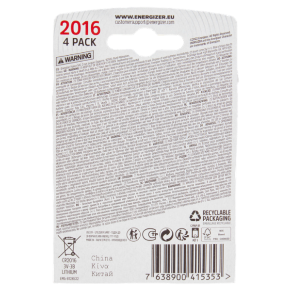 Energizer 2016 Lithium 4 pz