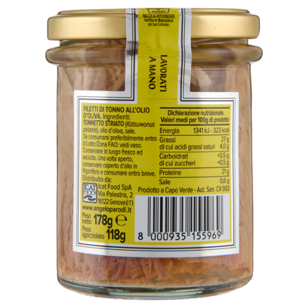 Angelo Parodi Filetti di Tonno Pescato a Canna in Olio d'Oliva 178 g