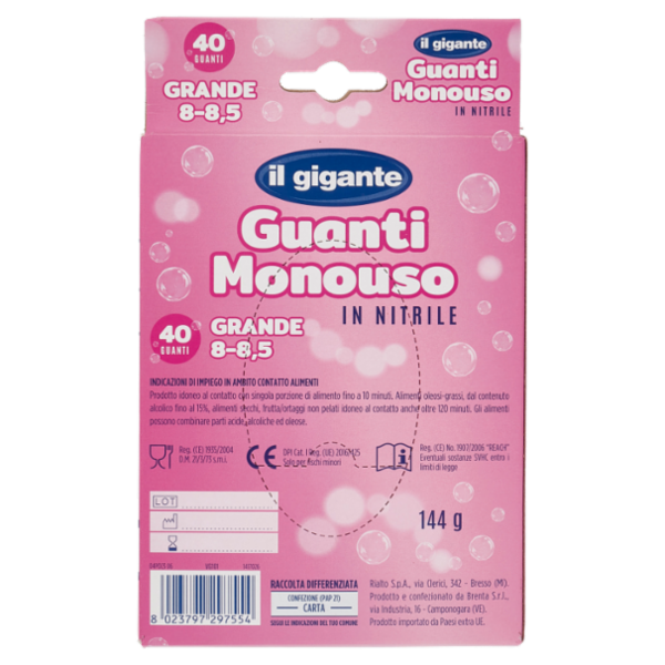 IL GIGANTE Guanti Monouso in Nitrile Grande 8 - 8,5 40 Guanti