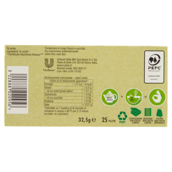 Lipton Tè Verde Classico 25 Filtri 32,5 g