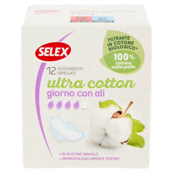 Selex Assorbenti Giorno con Ali in Cotone Biologico in Bustine Singole 12 pezzi