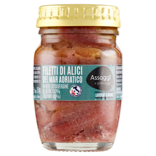 Assaggi e paesaggi Filetti Alici Mar Adriatico in Olio Extravergine Oliva 100% Italiano (43%) 90 g