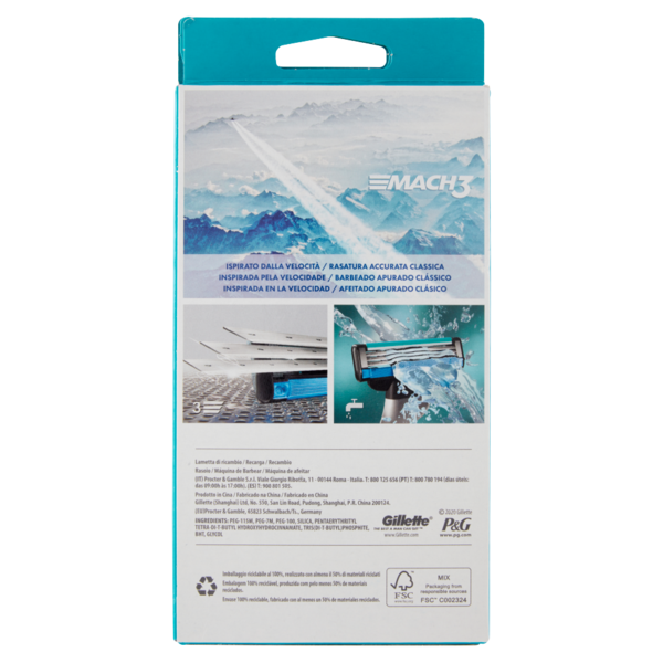 Gillette Rasoio da Uomo Mach3 Manico + Lamette di Ricambio, 2 Ricariche