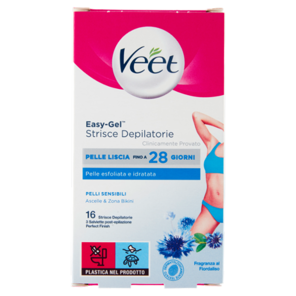 Veet Strisce Depilatorie Ascelle e Bikini per Pelli Sensibili, 16 Pezzi