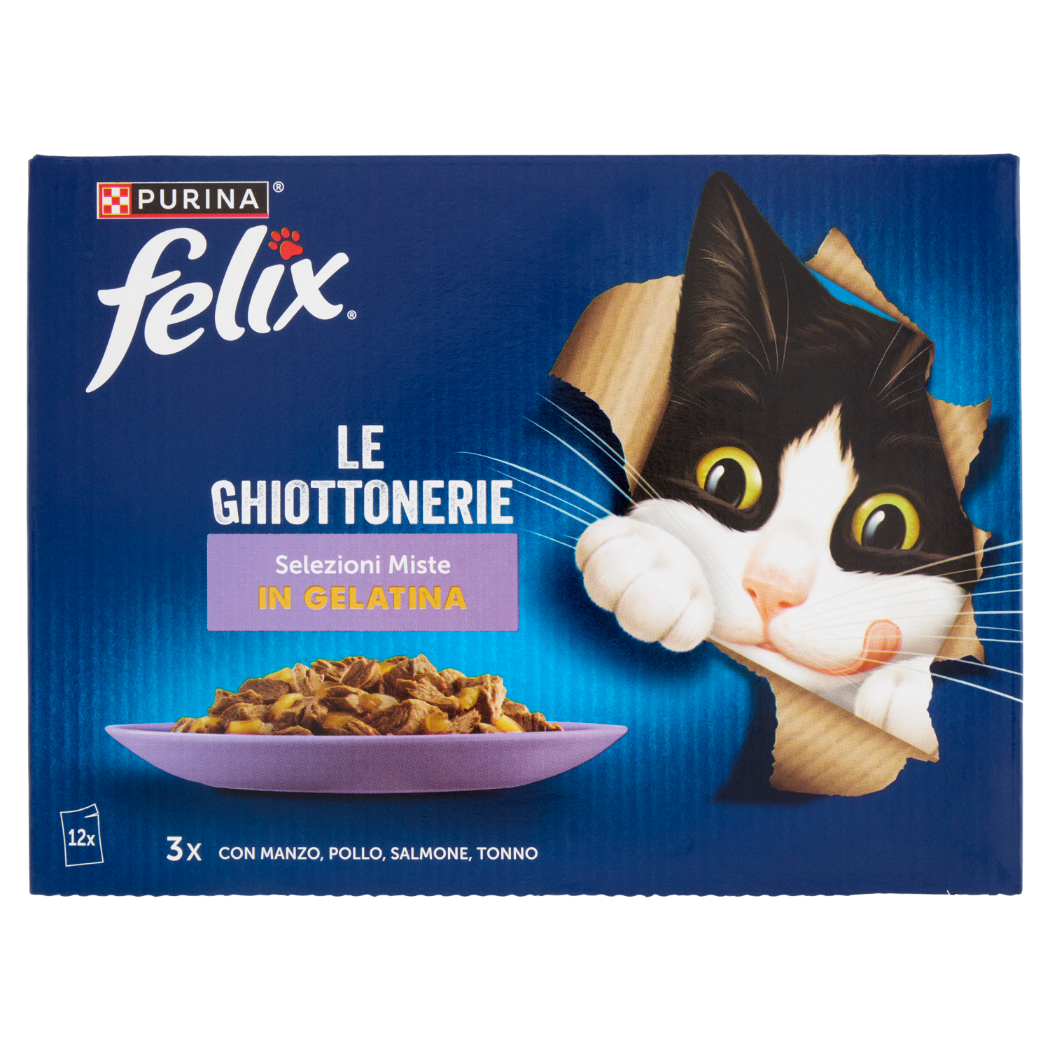 FELIX Le Ghiottonerie Selezioni Miste In Gelatina Manzo, Pollo, Salmone, Tonno 12x85g