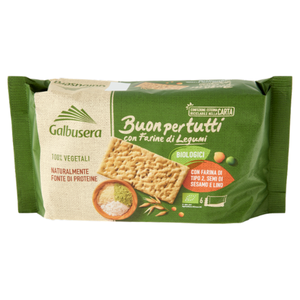 Galbusera Buonpertutti con Farine di Legumi Biologici con Farina Tipo 2, Semi di Sesamo e Lino 6x40g