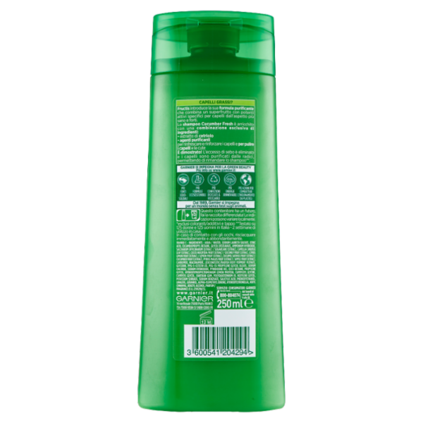Garnier Shampoo Fructis Pure Non Stop Cucumber Fresh, Ideale per Capelli Grassi, 250 ml