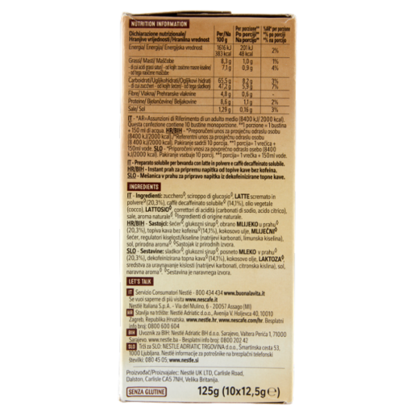 NESCAFÉ Cappuccino Decaf Solubile Decaffeinato, 10 Bustine 125g