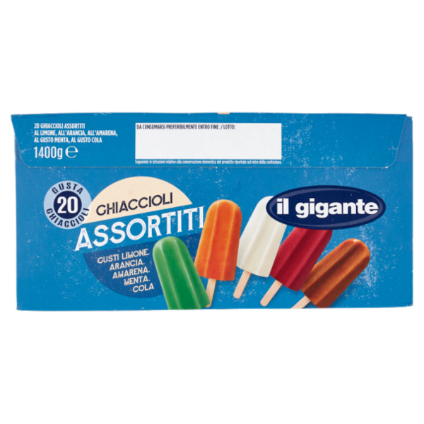IL GIGANTE Ghiaccioli Assortiti Gusti Limone, Arancia, Amarena, Menta, Cola 20 x 70 g