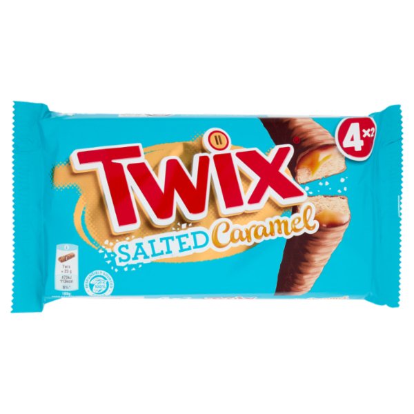 Twix Snack al Cioccolato con Caramello Salato, 4 Barrette x 46g